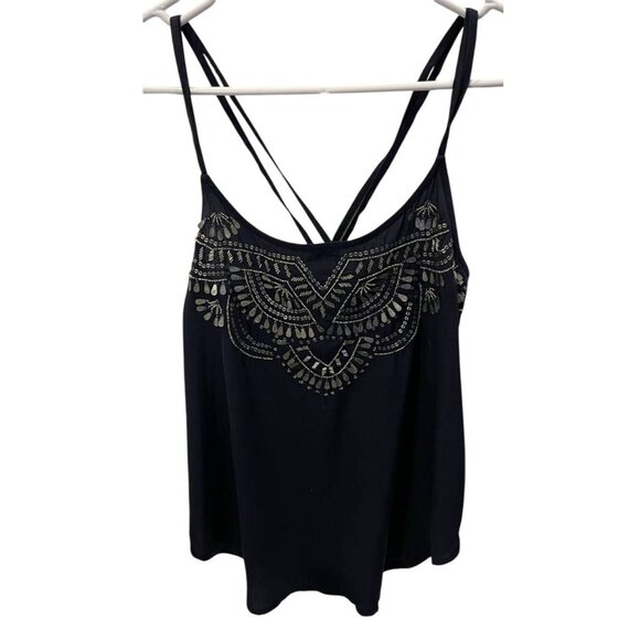 Abercrombie & Fitch Navy Beaded Boho Cami Spaghetti Strap Tank Top Size XS - Picture 2 of 15